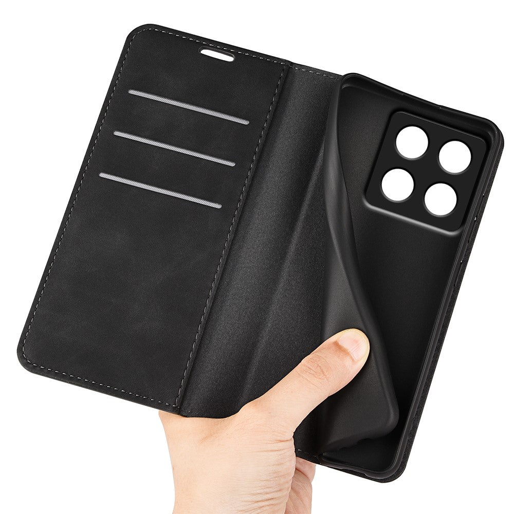 Xiaomi 14T Pro-skal med skin-touch-funktion i läder, plånbok och mobilfodral