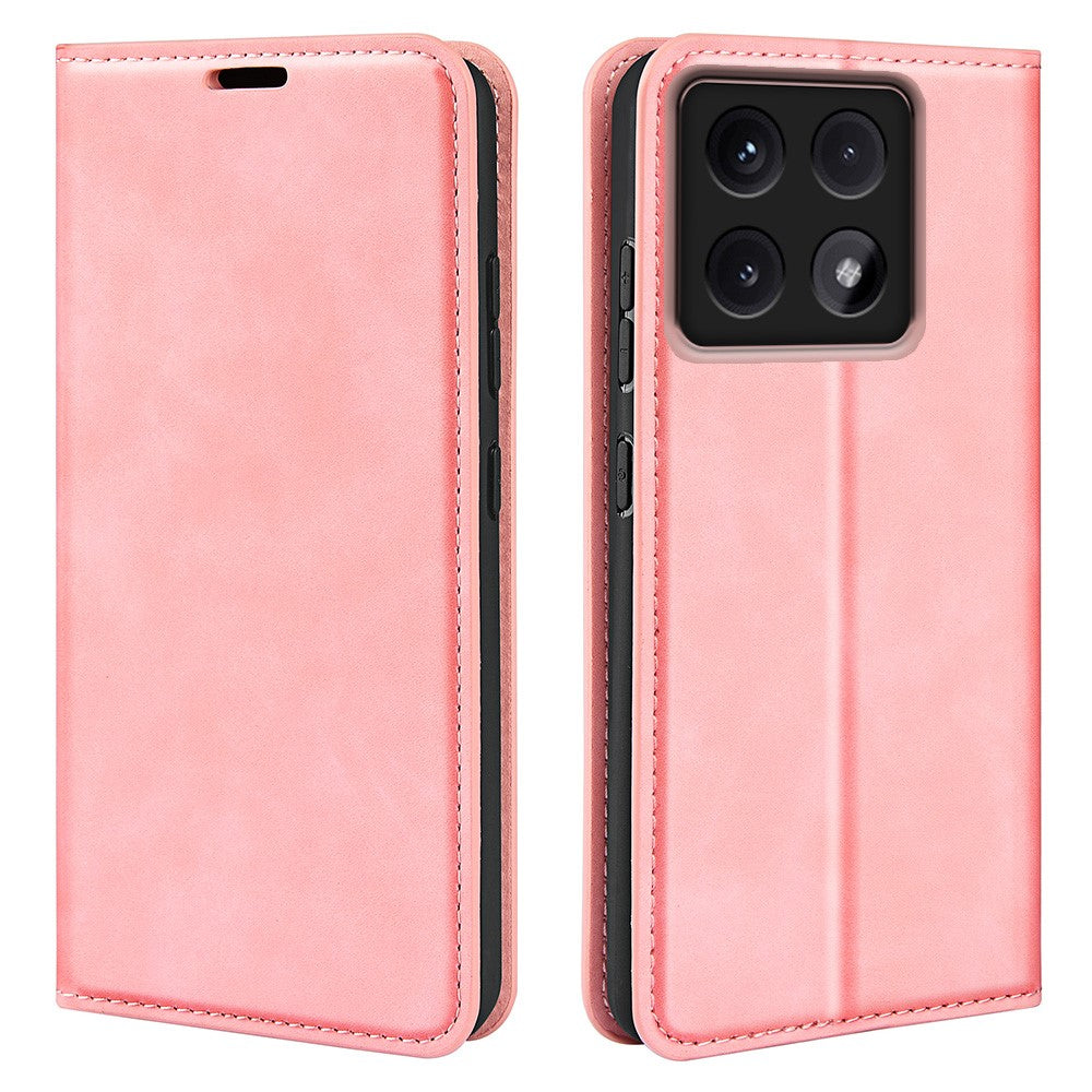 Xiaomi 14T Pro-skal med skin-touch-funktion i läder, plånbok och mobilfodral