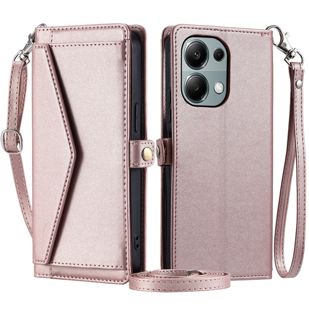 For Xiaomi Poco M6 Pro 4G  /  Redmi Note 13 Pro 4G Leather Case Wallet Stand Phone Cover with Straps