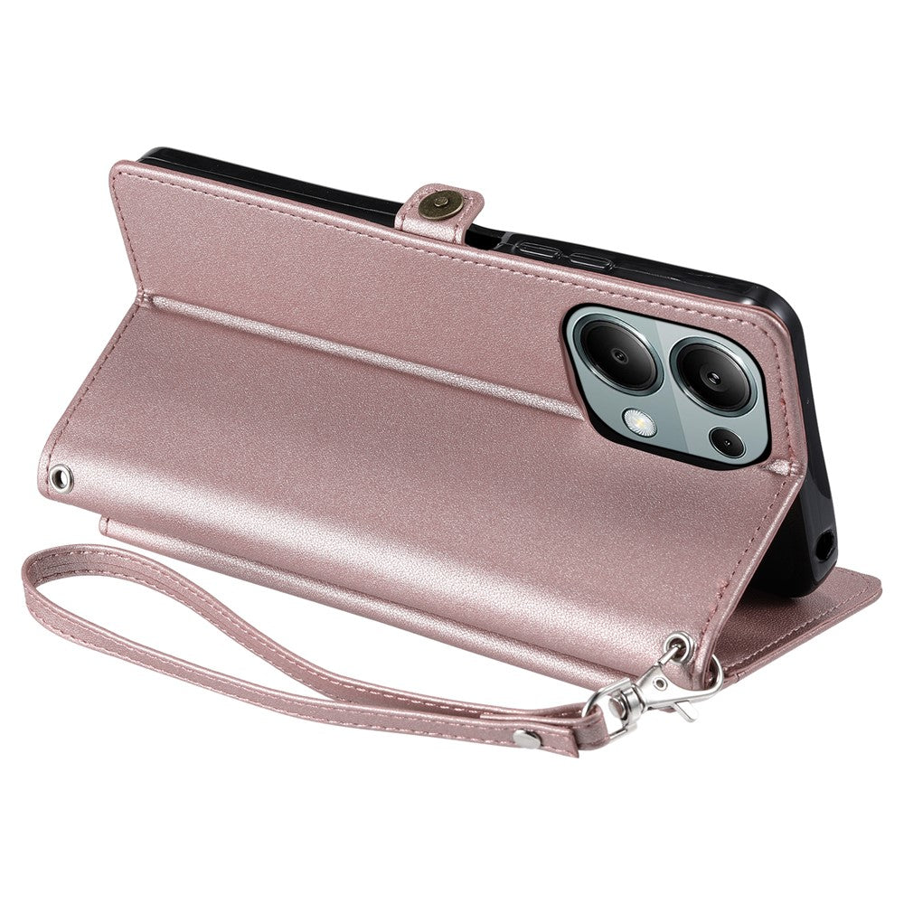 For Xiaomi Poco M6 Pro 4G  /  Redmi Note 13 Pro 4G Leather Case Wallet Stand Phone Cover with Straps