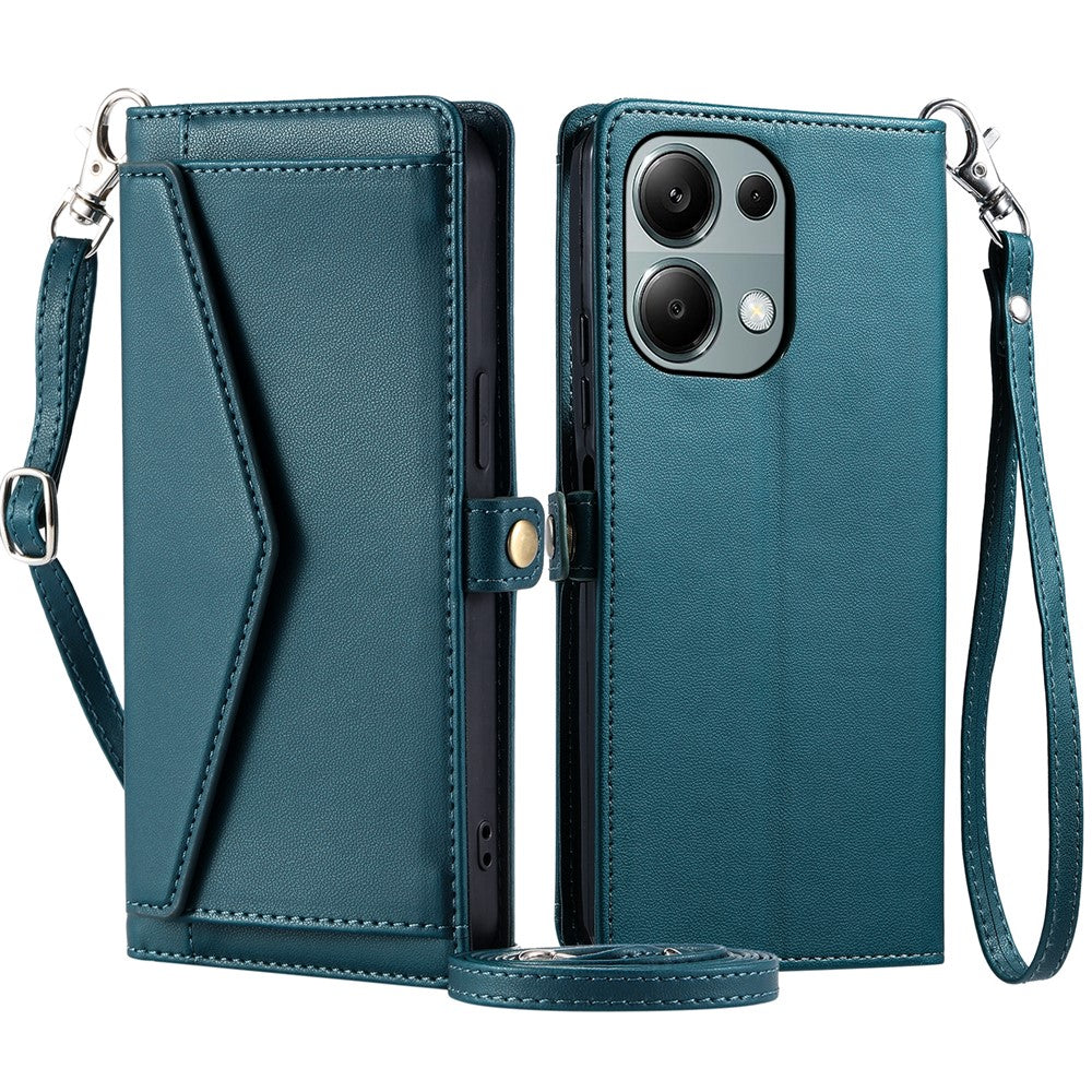For Xiaomi Poco M6 Pro 4G  /  Redmi Note 13 Pro 4G Leather Case Wallet Stand Phone Cover with Straps