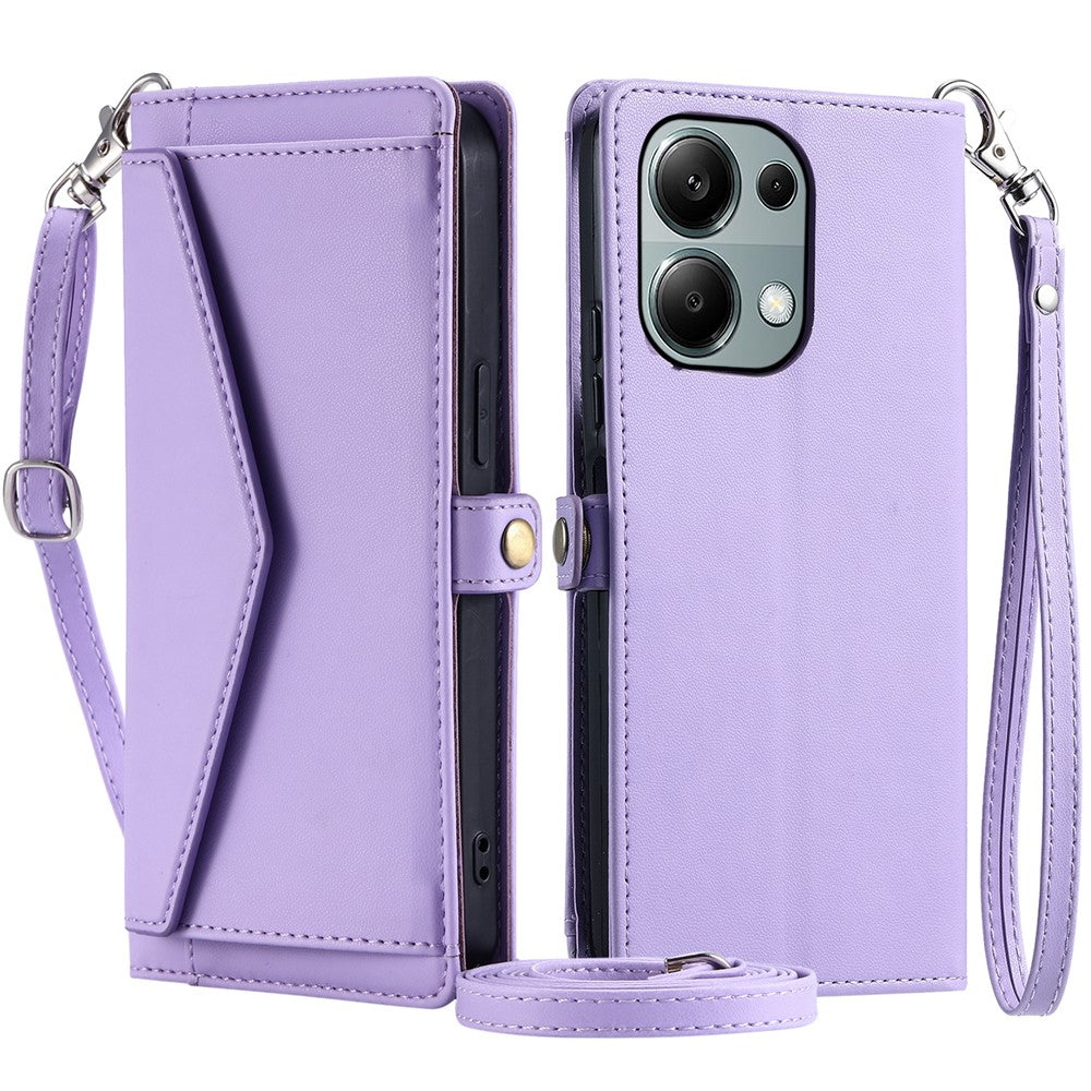 For Xiaomi Poco M6 Pro 4G  /  Redmi Note 13 Pro 4G Leather Case Wallet Stand Phone Cover with Straps