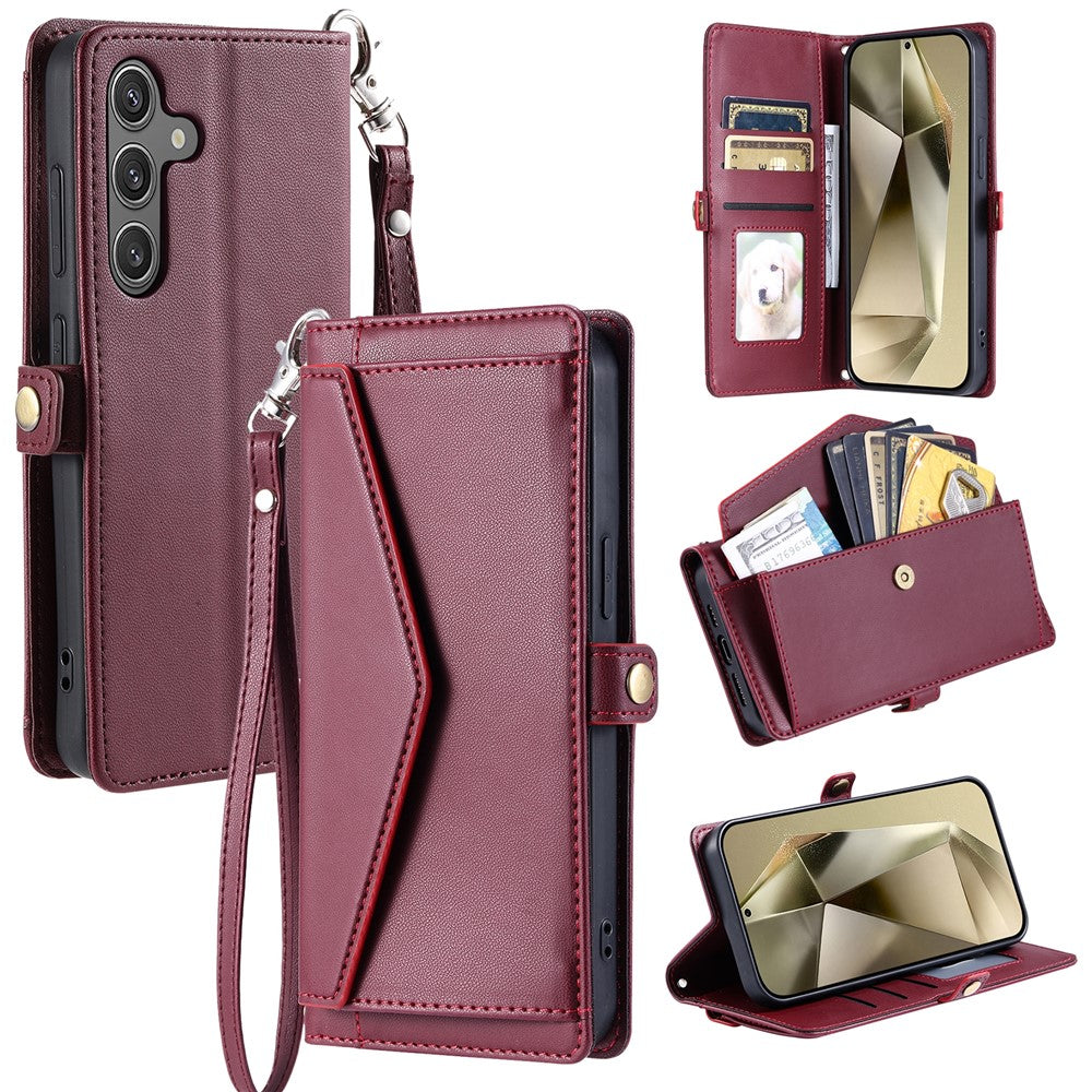 For Samsung Galaxy S24 FE Leather Case with Wrist Strap Wallet Stand Phone Cover