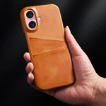 Til iPhone 16 Plus Cover Dobbelte Kortlommer PU Læder + Hårdt PC Telefoncover