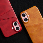 Til iPhone 16 Plus Cover Dobbelte Kortlommer PU Læder + Hårdt PC Telefoncover
