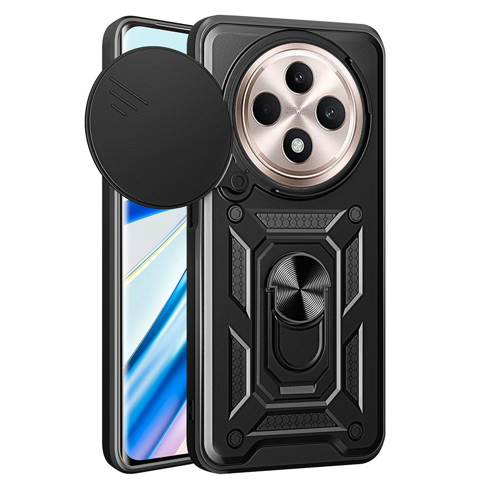 For Oppo Reno12 F 5G Case with Slide Camera Lid PC+TPU Kickstand Phone Cover