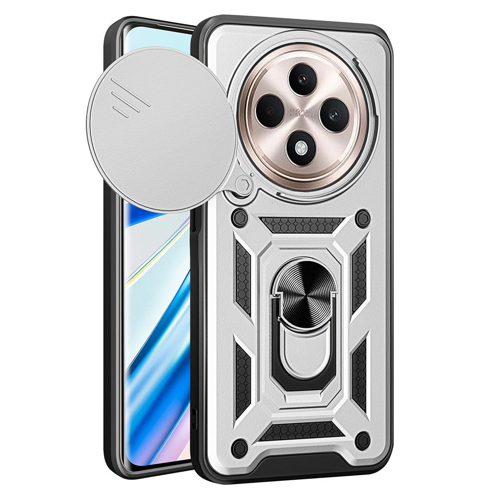 For Oppo Reno12 F 5G Case with Slide Camera Lid PC+TPU Kickstand Phone Cover