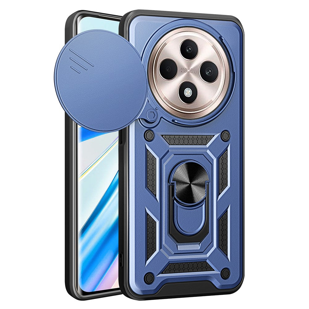 For Oppo Reno12 F 5G Case with Slide Camera Lid PC+TPU Kickstand Phone Cover