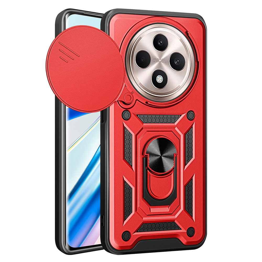 For Oppo Reno12 F 5G Case with Slide Camera Lid PC+TPU Kickstand Phone Cover