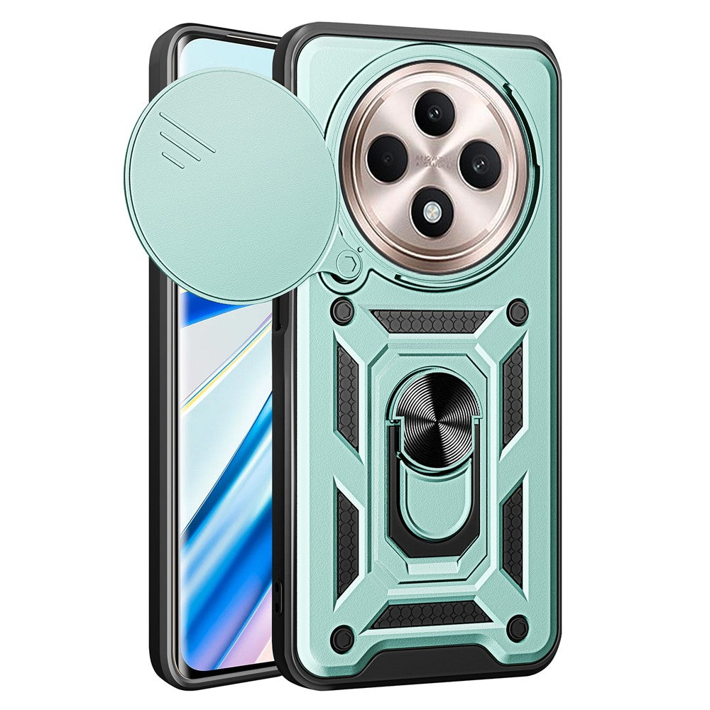 For Oppo Reno12 F 5G Case with Slide Camera Lid PC+TPU Kickstand Phone Cover