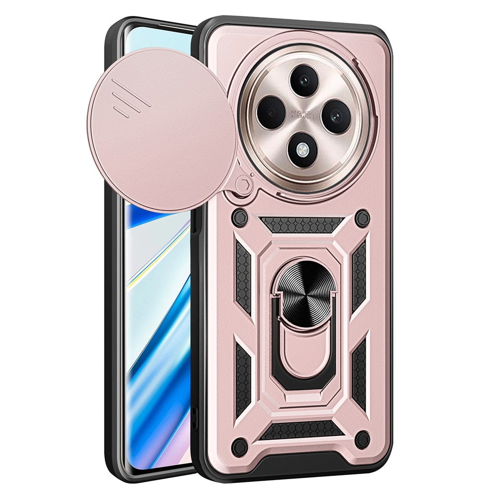 For Oppo Reno12 F 5G Case with Slide Camera Lid PC+TPU Kickstand Phone Cover