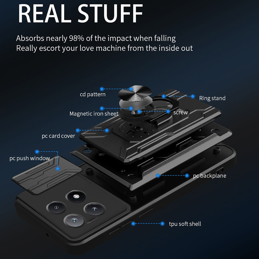 For Xiaomi Redmi K70E 5G  /  Poco X6 Pro 5G Case PC+TPU Kickstand Phone Back Cover with Camera Slider