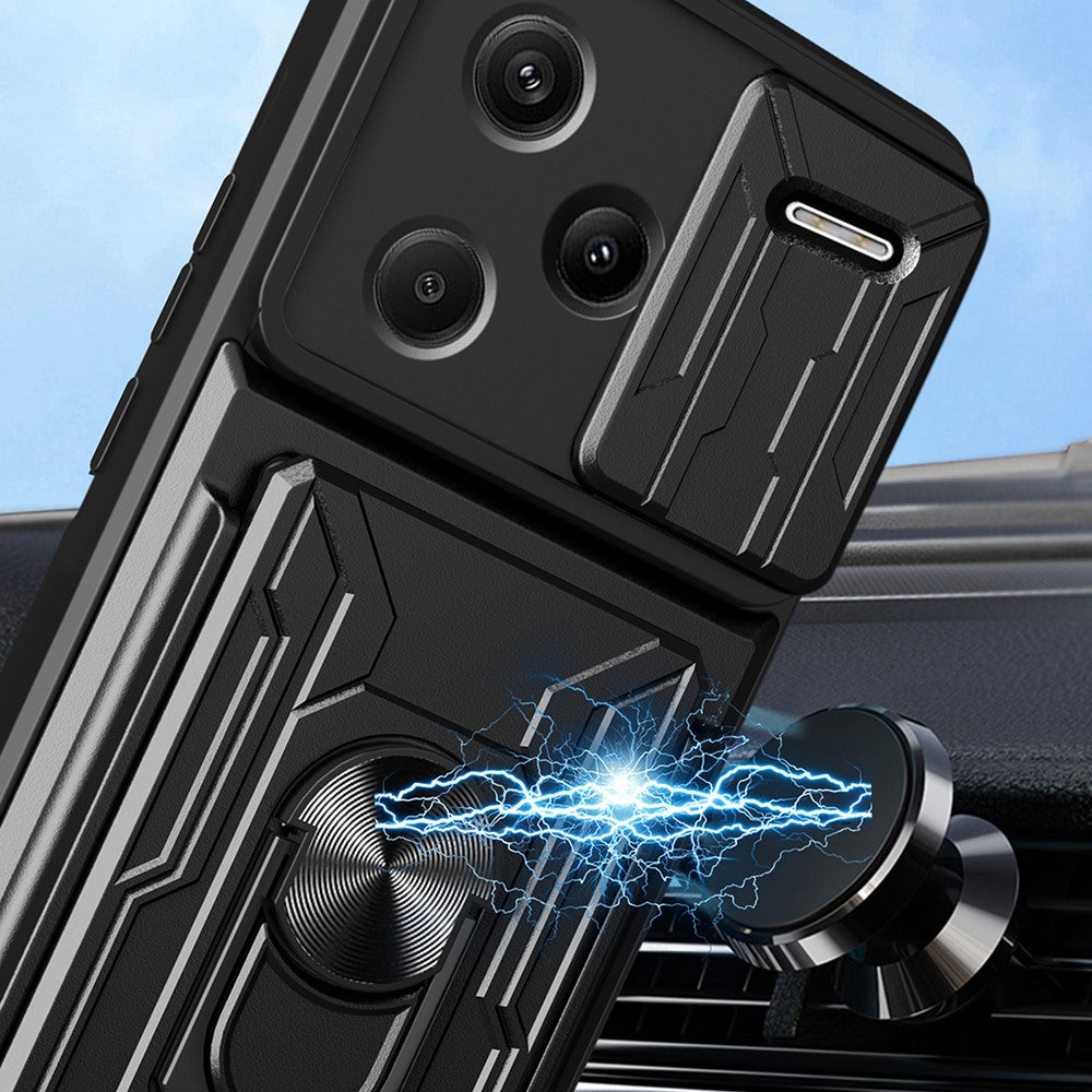 For Xiaomi Redmi Note 13 Pro+ 5G Case PC+TPU Kickstand Phone Back Cover with Camera Slider