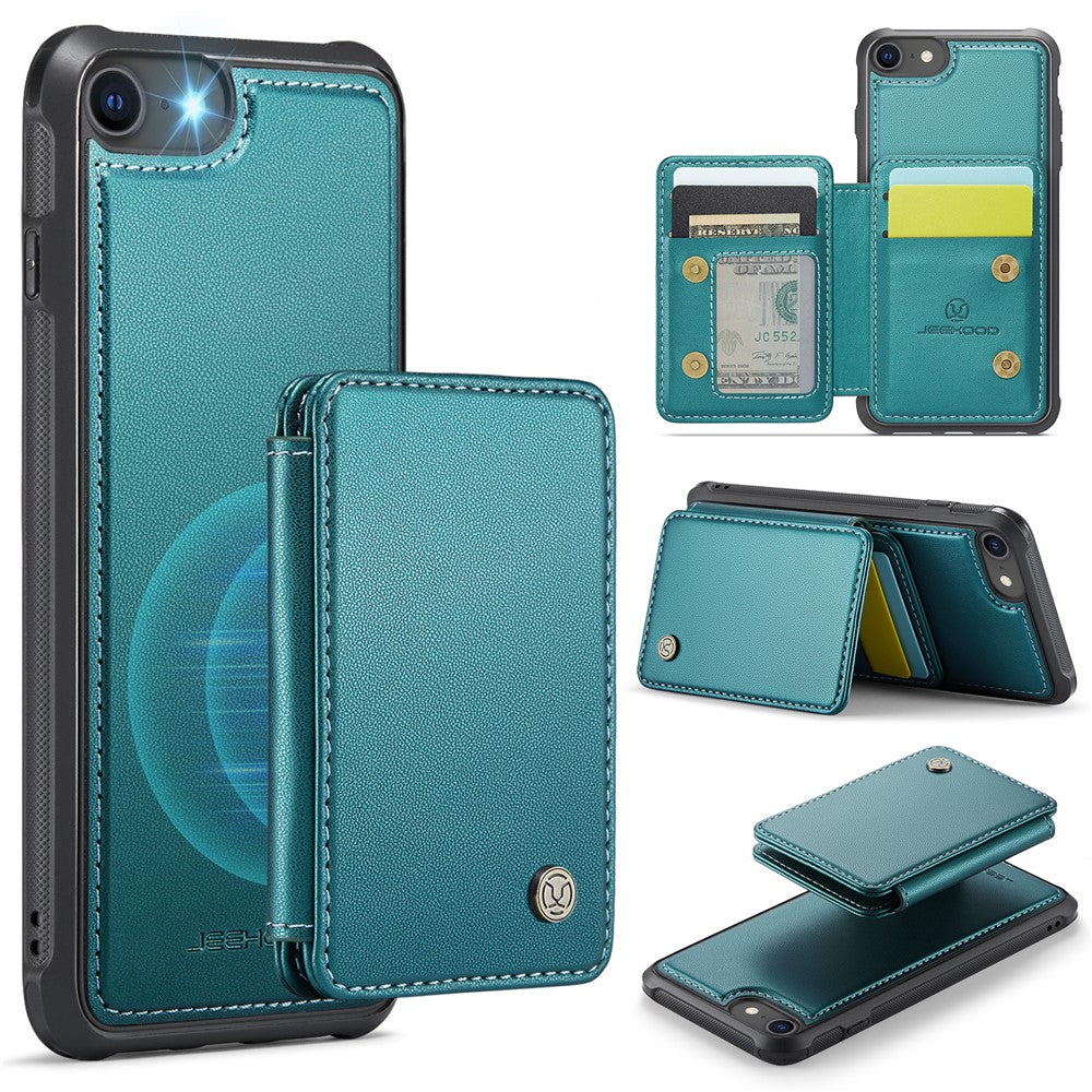 JEEHOOD J05 til iPhone SE (2022) / SE (2020) / 8 / 7 / 6s / 6 cover læder mobilcover med aftagelig magnetisk korttaske