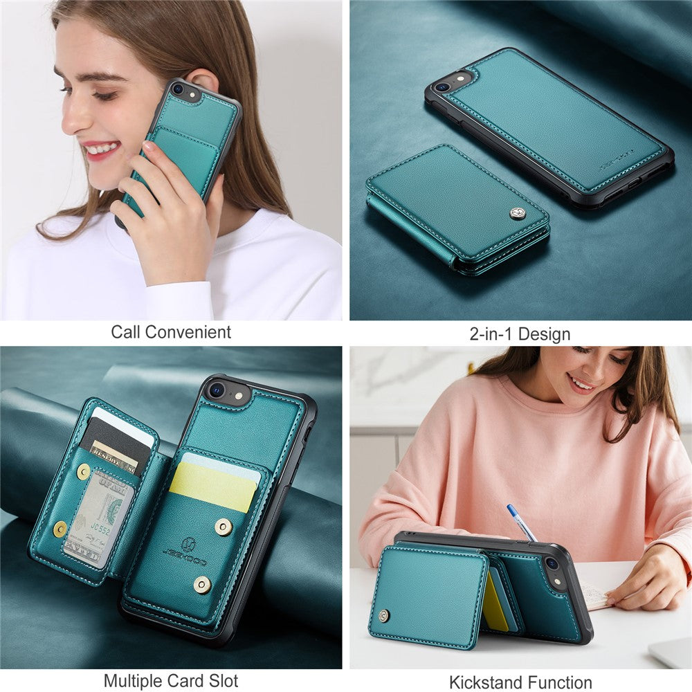 JEEHOOD J05 til iPhone SE (2022) / SE (2020) / 8 / 7 / 6s / 6 cover læder mobilcover med aftagelig magnetisk korttaske