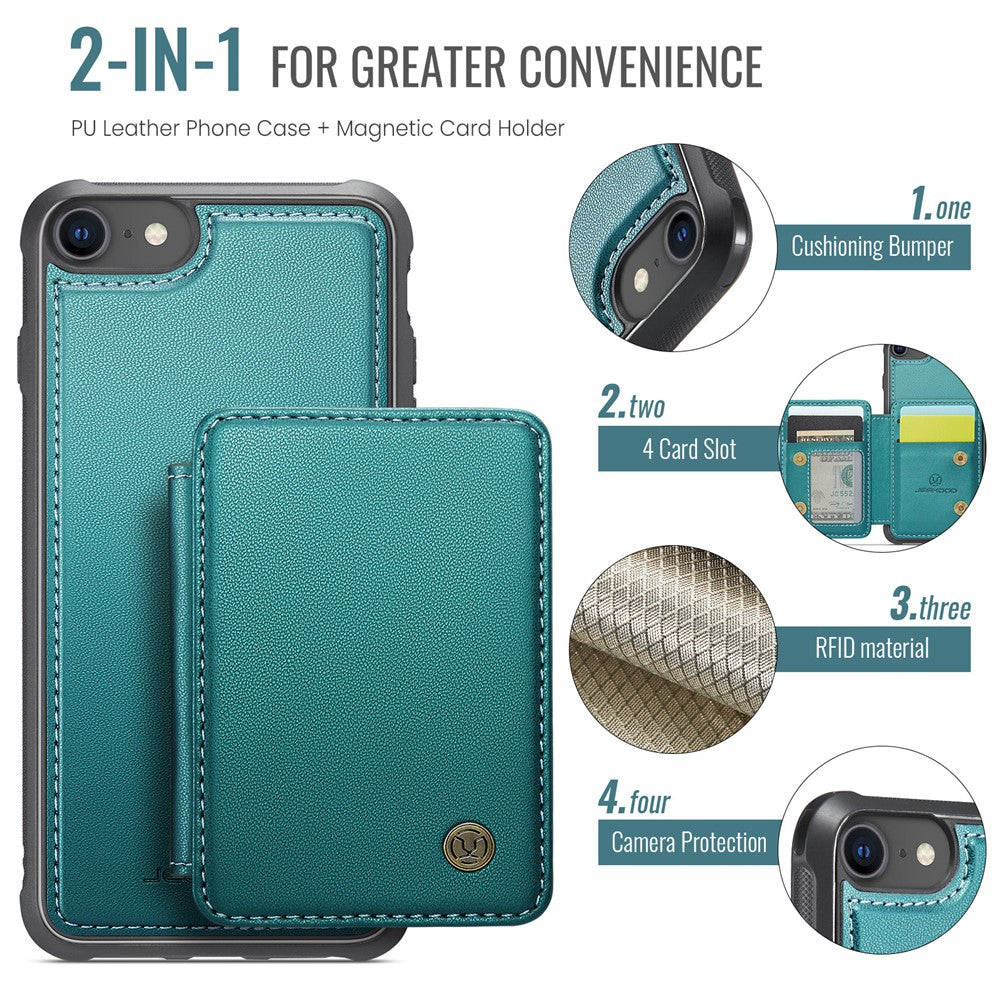 JEEHOOD J05 til iPhone SE (2022) / SE (2020) / 8 / 7 / 6s / 6 cover læder mobilcover med aftagelig magnetisk korttaske