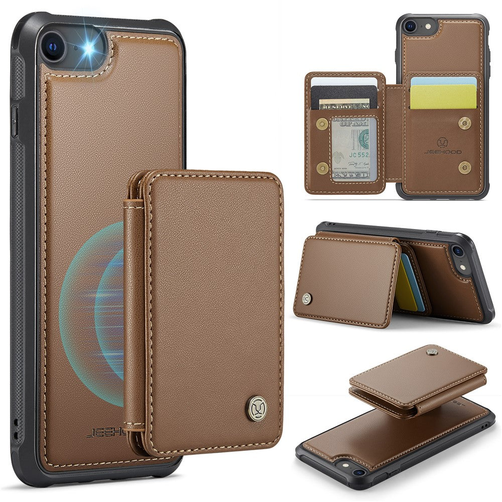 JEEHOOD J05 til iPhone SE (2022) / SE (2020) / 8 / 7 / 6s / 6 cover læder mobilcover med aftagelig magnetisk korttaske