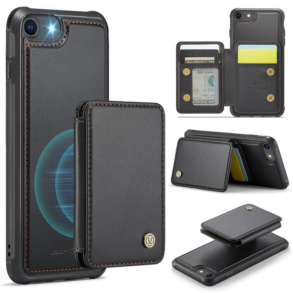 JEEHOOD J05 til iPhone SE (2022) / SE (2020) / 8 / 7 / 6s / 6 cover læder mobilcover med aftagelig magnetisk korttaske