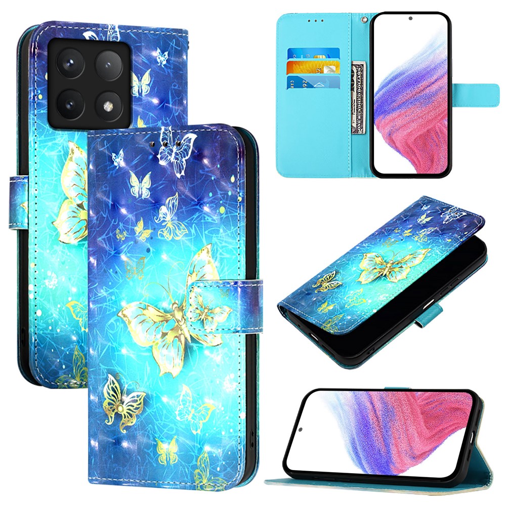 For Xiaomi 14T Leather Case Pattern Printing Wallet Stand Mobile Cover with Strap