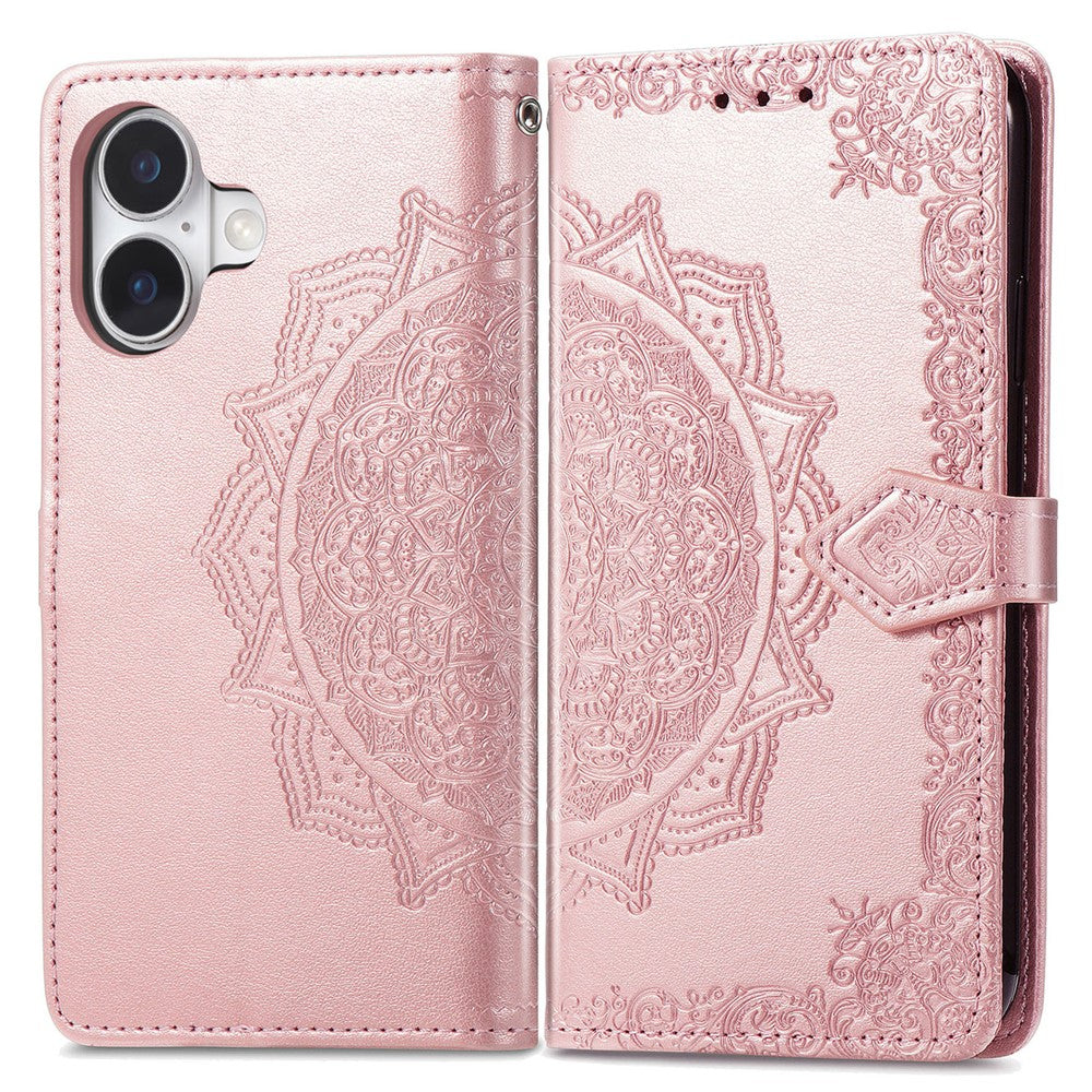 Til iPhone 16 Plus Cover Mandala Præget Design Læderpung Telefoncover
