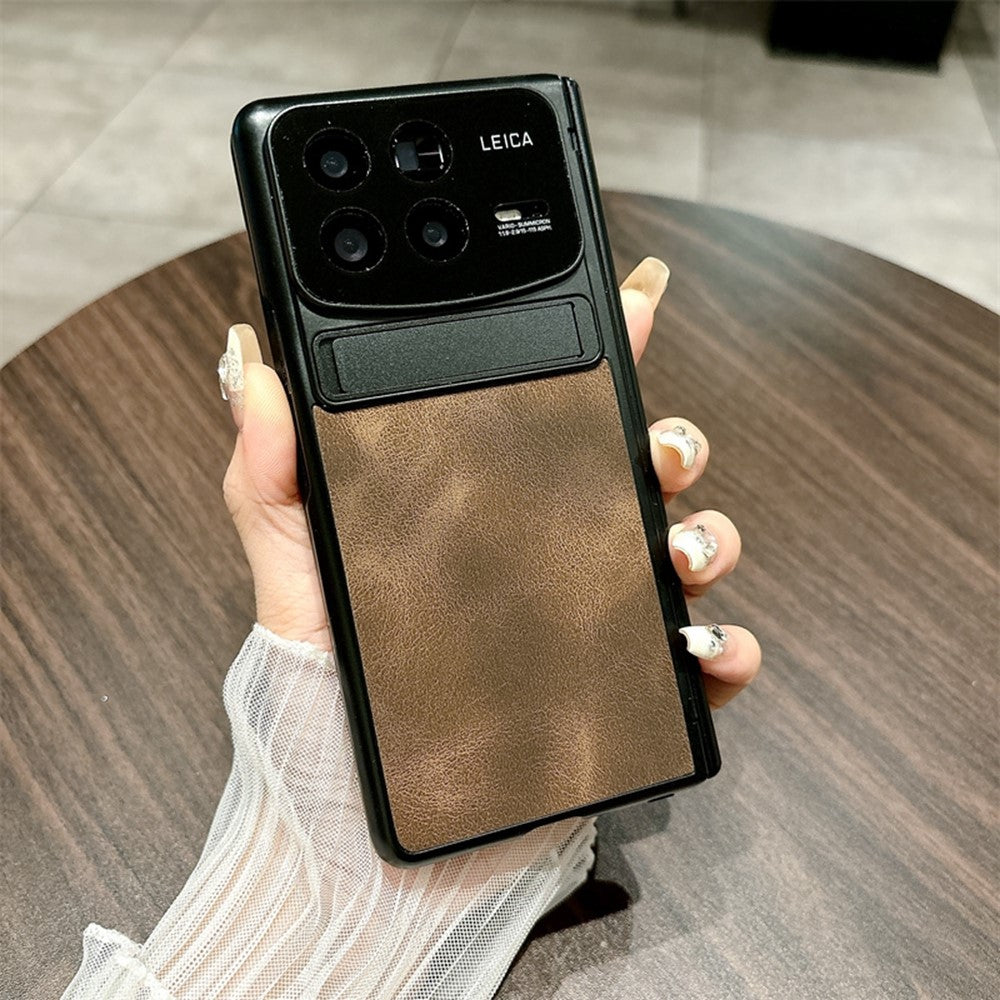 Xiaomi Mix Fold 4 5G-skal i läder + PC-stativ, mobilskal