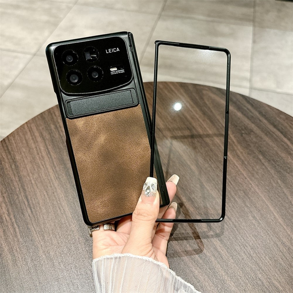 Xiaomi Mix Fold 4 5G-skal i läder + PC-stativ, mobilskal