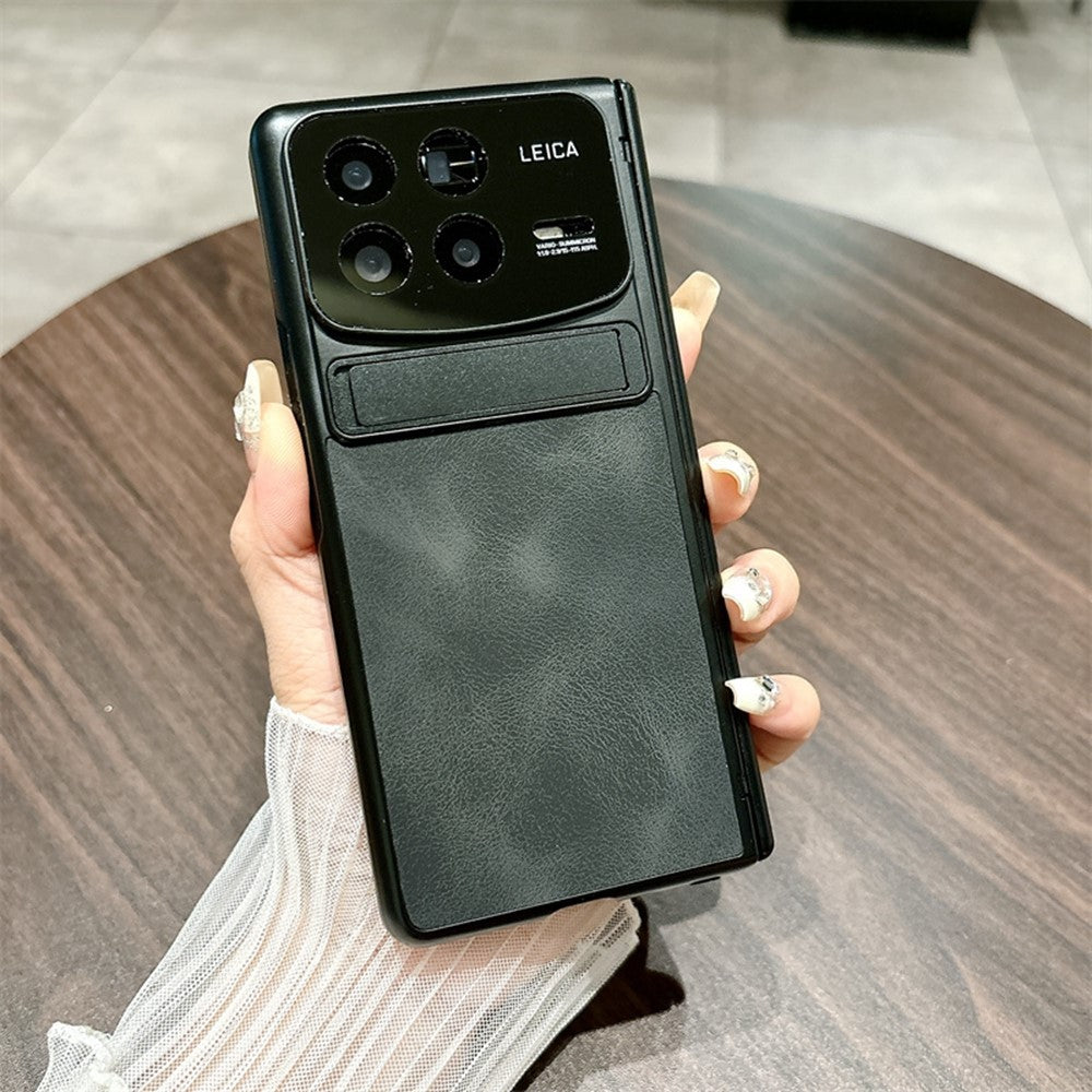 Xiaomi Mix Fold 4 5G-skal i läder + PC-stativ, mobilskal