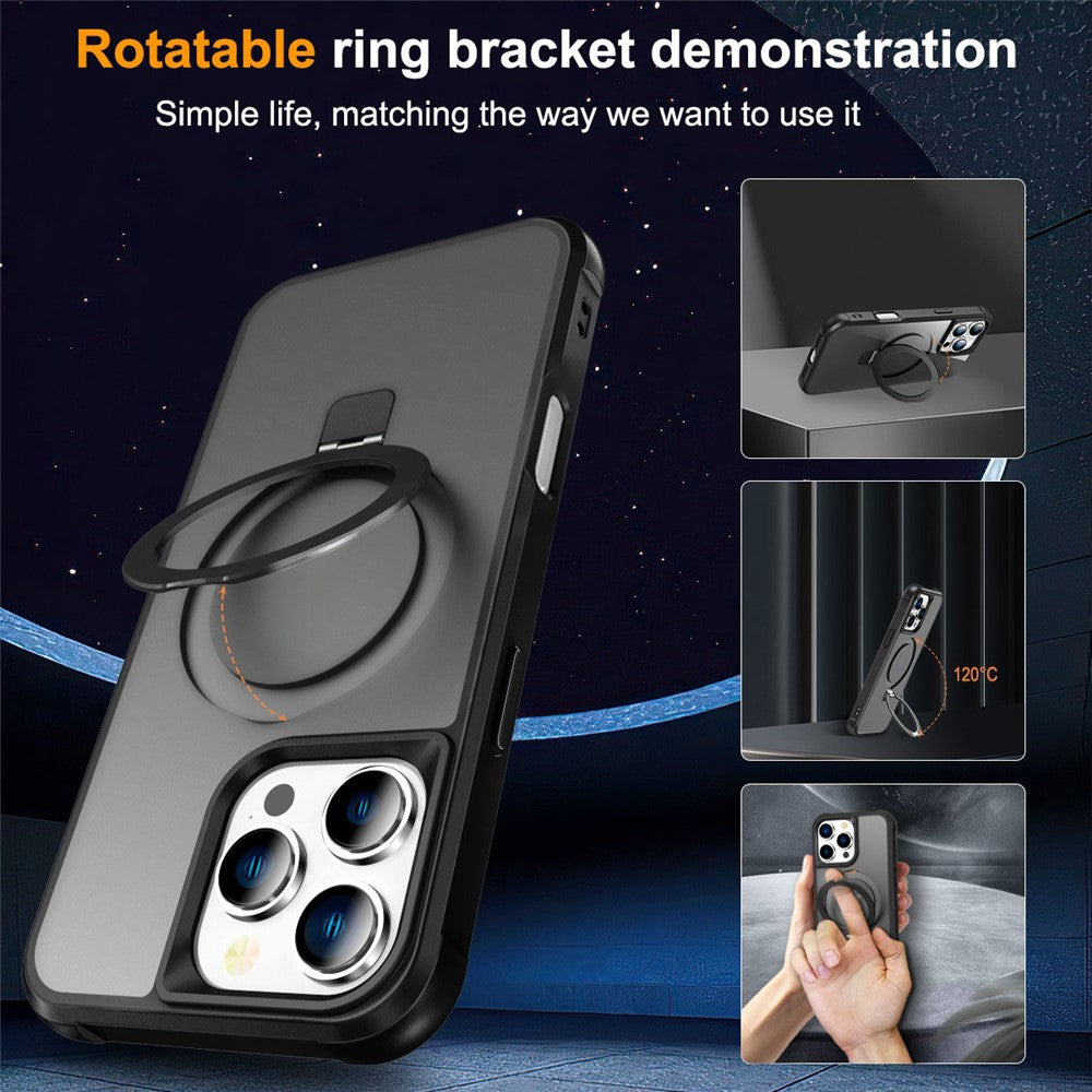 For iPhone 16 Pro Max Case Compatible with MagSafe Ring Holder Kickstand TPU+PC Phone Cover