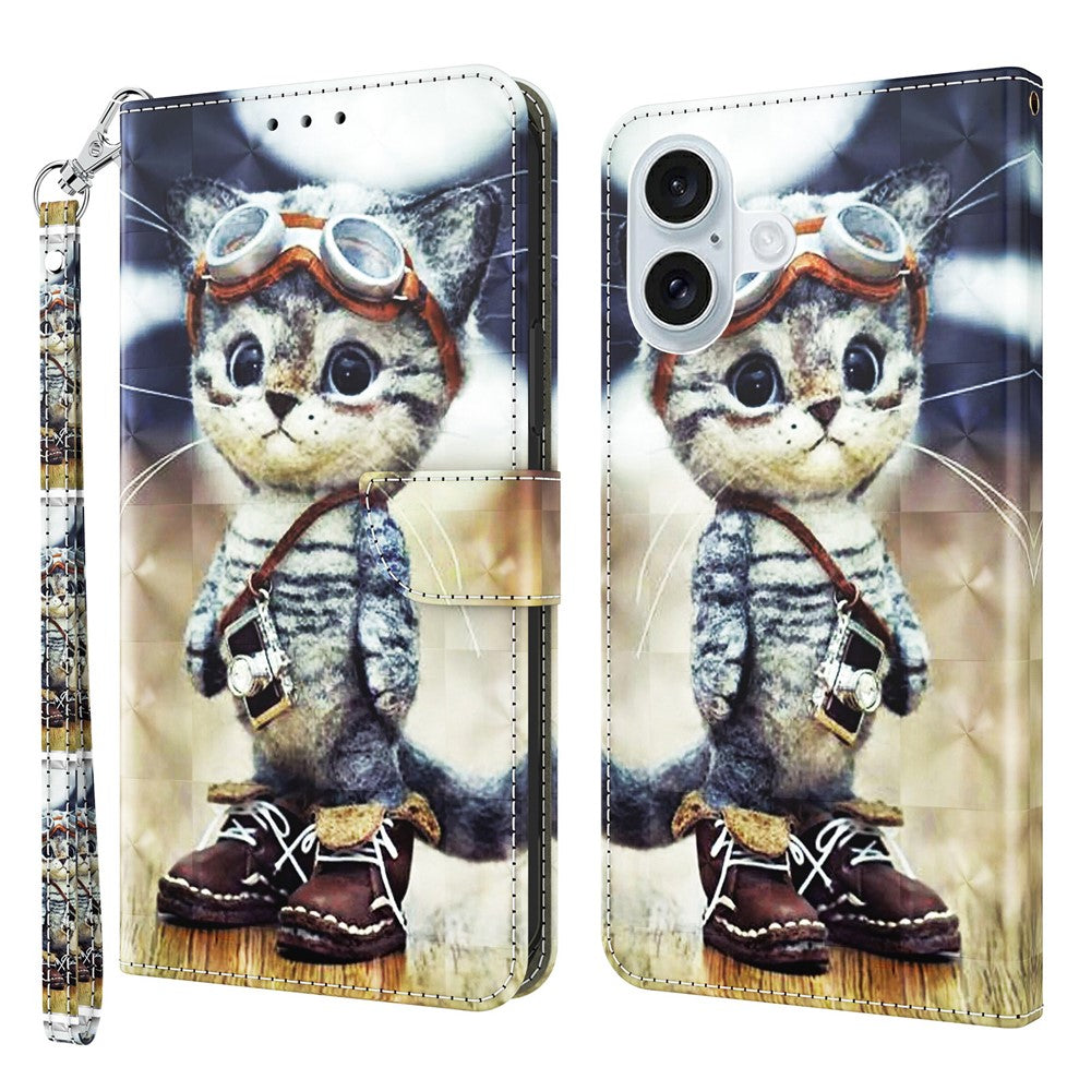 Til iPhone 16 Plus Cover Stativ Mønstertryk Læder Telefoncover
