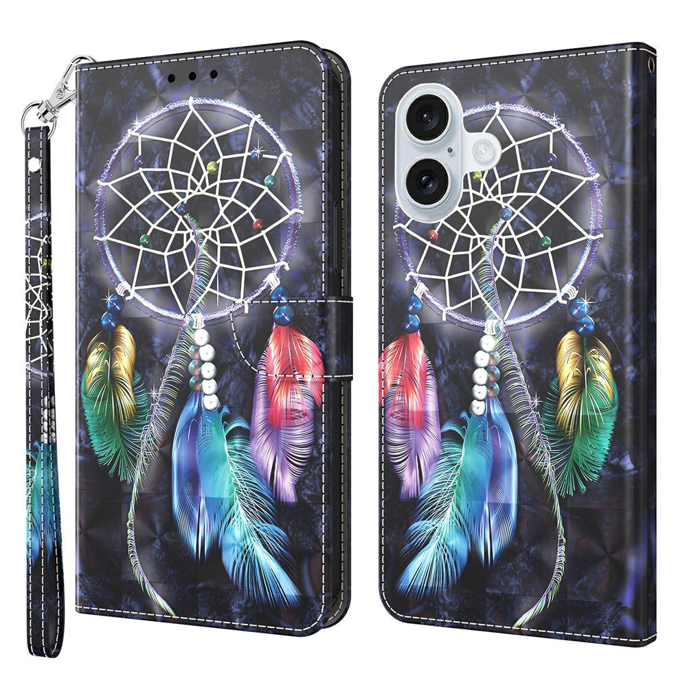 For iPhone 16 Plus Case Stand Pattern Printing Leather Phone Cover