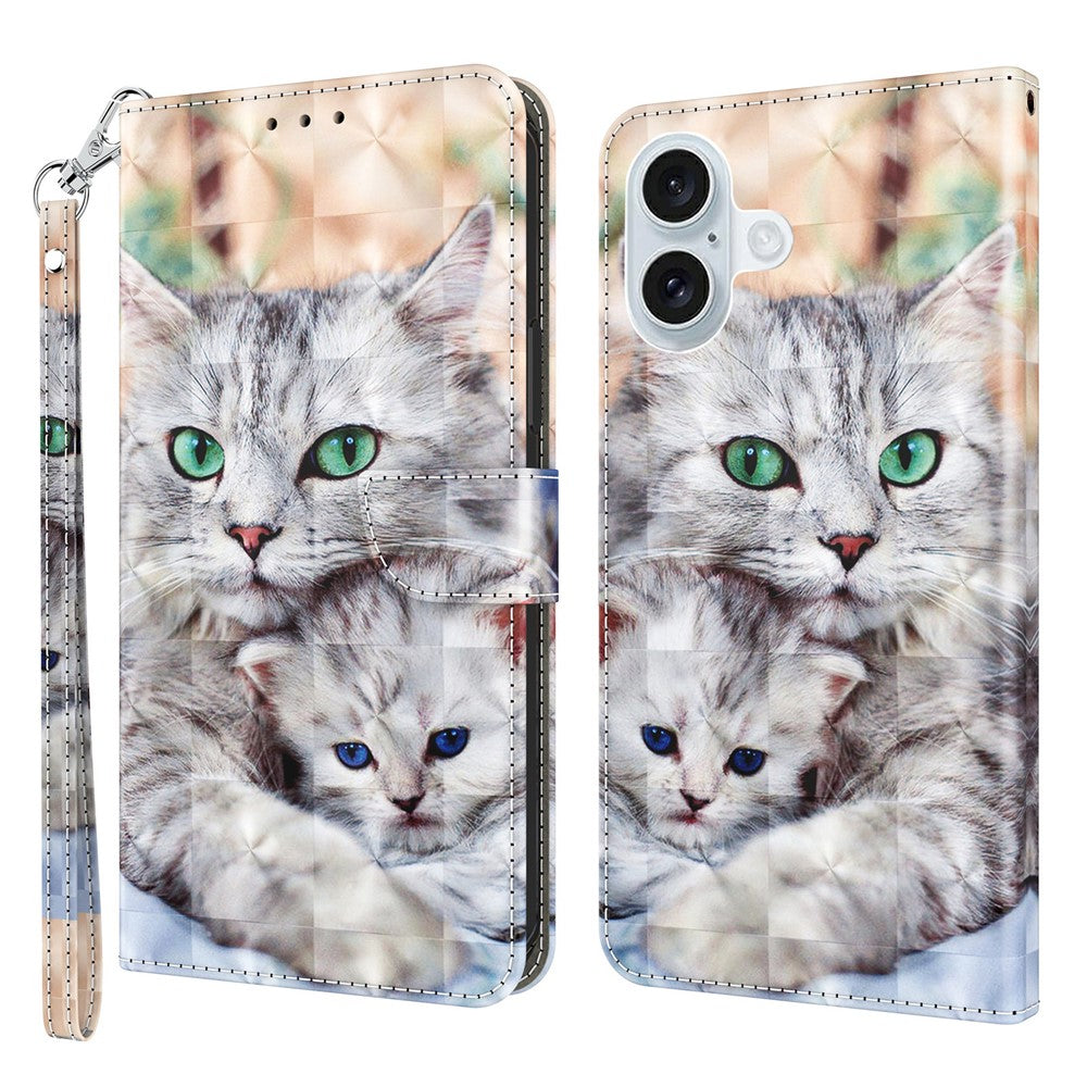 For iPhone 16 Plus Case Stand Pattern Printing Leather Phone Cover