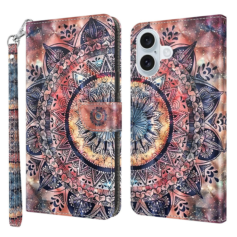 For iPhone 16 Plus Case Stand Pattern Printing Leather Phone Cover