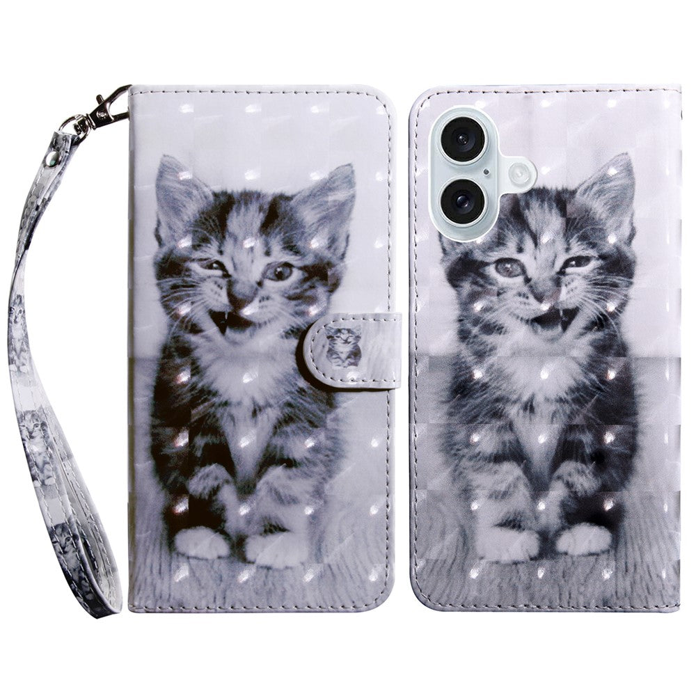For iPhone 16 Plus Case Stand Pattern Printing Leather Phone Cover