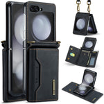 DG.MING M2 Series for Samsung Galaxy Z Flip7 FE 5G / Z Flip6 5G Case PU+PC Phone Cover with Wallet, Strap