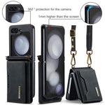 DG.MING M2 Series for Samsung Galaxy Z Flip7 FE 5G / Z Flip6 5G Case PU+PC Phone Cover with Wallet, Strap