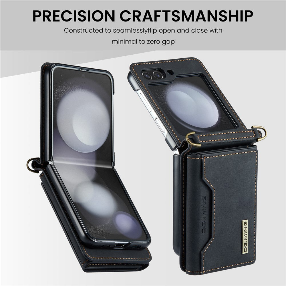 DG.MING M2 Series for Samsung Galaxy Z Flip7 FE 5G / Z Flip6 5G Case PU+PC Phone Cover with Wallet, Strap