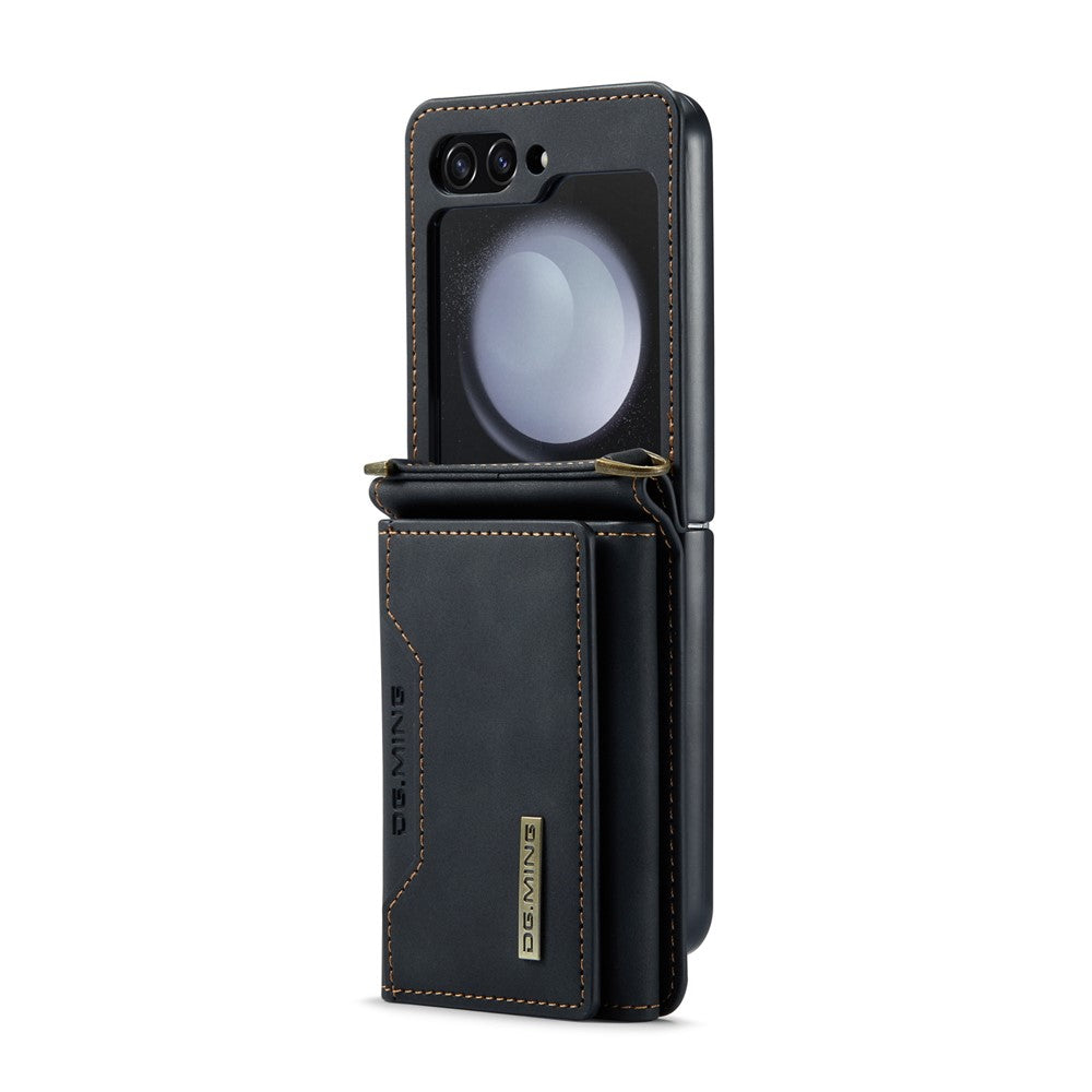 DG.MING M2 Series for Samsung Galaxy Z Flip7 FE 5G / Z Flip6 5G Case PU+PC Phone Cover with Wallet, Strap