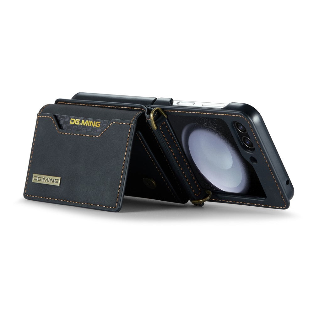 DG.MING M2 Series for Samsung Galaxy Z Flip7 FE 5G / Z Flip6 5G Case PU+PC Phone Cover with Wallet, Strap