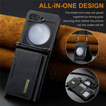DG.MING M2 Series for Samsung Galaxy Z Flip7 FE 5G / Z Flip6 5G Case PU+PC Phone Cover with Wallet, Strap