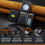 DG.MING M2 Series for Samsung Galaxy Z Flip7 FE 5G / Z Flip6 5G Case PU+PC Phone Cover with Wallet, Strap