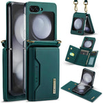 DG.MING M2 Series for Samsung Galaxy Z Flip7 FE 5G / Z Flip6 5G Case PU+PC Phone Cover with Wallet, Strap
