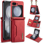 DG.MING M2 Series for Samsung Galaxy Z Flip7 FE 5G / Z Flip6 5G Case PU+PC Phone Cover with Wallet, Strap