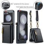 DG.MING M5 Series for Samsung Galaxy Z Flip7 FE 5G / Z Flip6 5G Case RFID Blocking Card Slots PU+PC Phone Cover