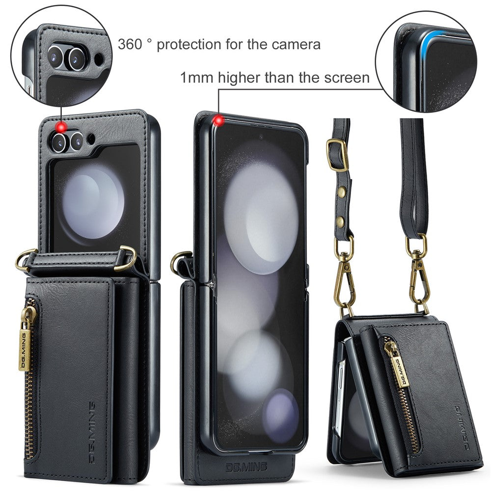 DG.MING M5 Series for Samsung Galaxy Z Flip7 FE 5G / Z Flip6 5G Case RFID Blocking Card Slots PU+PC Phone Cover
