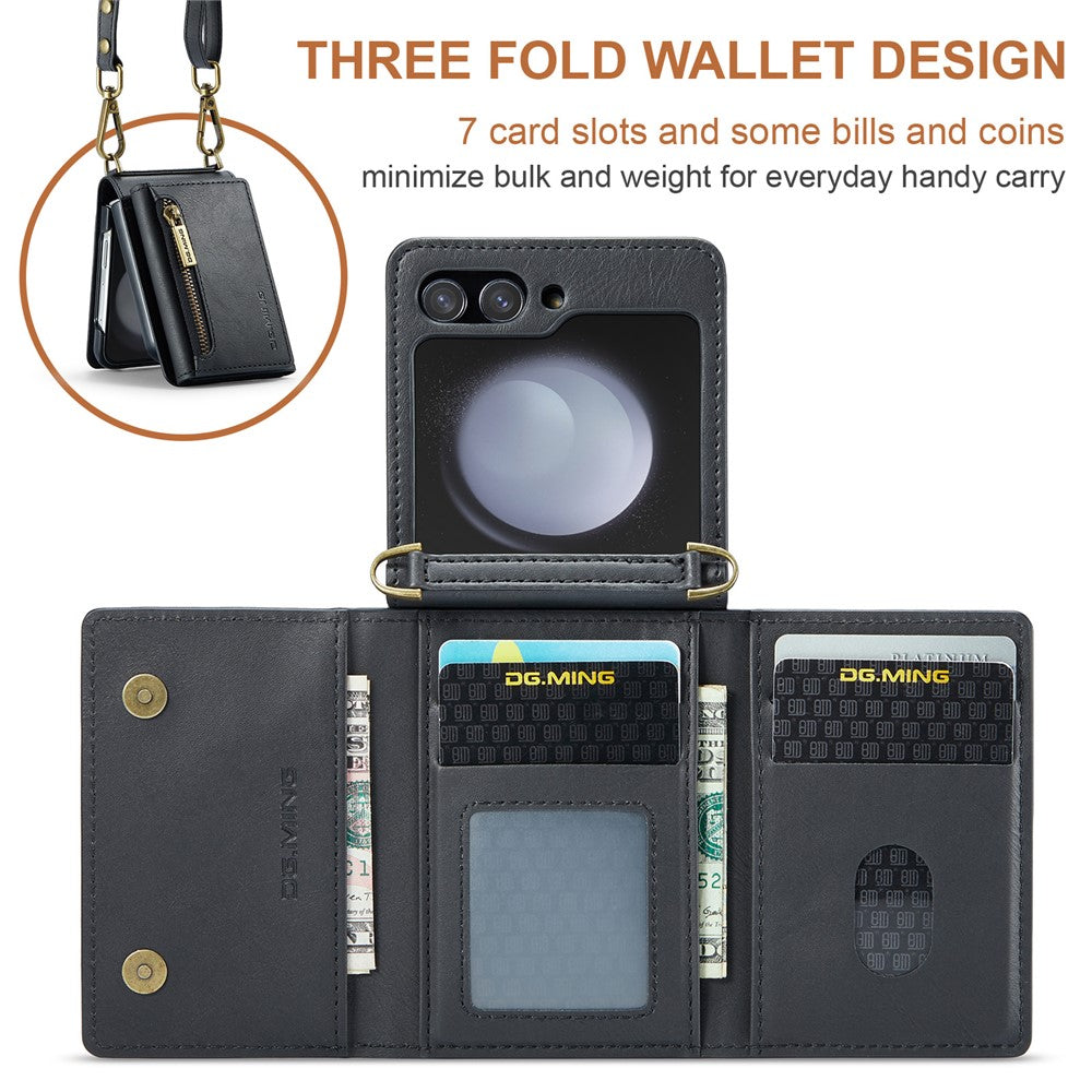 DG.MING M5 Series for Samsung Galaxy Z Flip7 FE 5G / Z Flip6 5G Case RFID Blocking Card Slots PU+PC Phone Cover