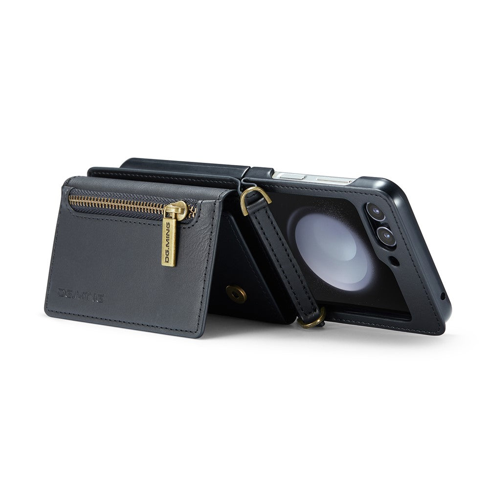 DG.MING M5 Series for Samsung Galaxy Z Flip7 FE 5G / Z Flip6 5G Case RFID Blocking Card Slots PU+PC Phone Cover