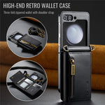 DG.MING M5 Series for Samsung Galaxy Z Flip7 FE 5G / Z Flip6 5G Case RFID Blocking Card Slots PU+PC Phone Cover