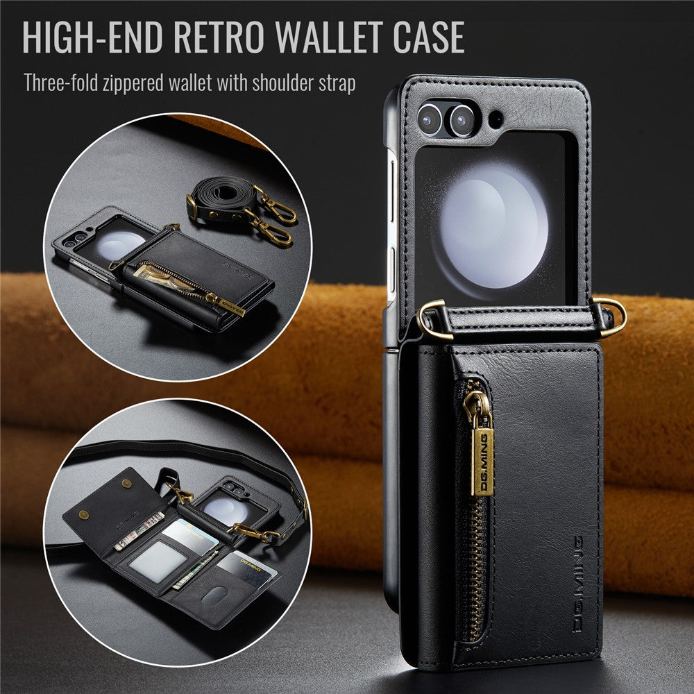 DG.MING M5 Series for Samsung Galaxy Z Flip7 FE 5G / Z Flip6 5G Case RFID Blocking Card Slots PU+PC Phone Cover