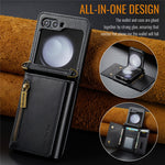 DG.MING M5 Series for Samsung Galaxy Z Flip7 FE 5G / Z Flip6 5G Case RFID Blocking Card Slots PU+PC Phone Cover
