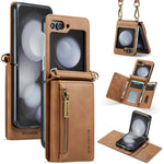 DG.MING M5 Series for Samsung Galaxy Z Flip7 FE 5G / Z Flip6 5G Case RFID Blocking Card Slots PU+PC Phone Cover